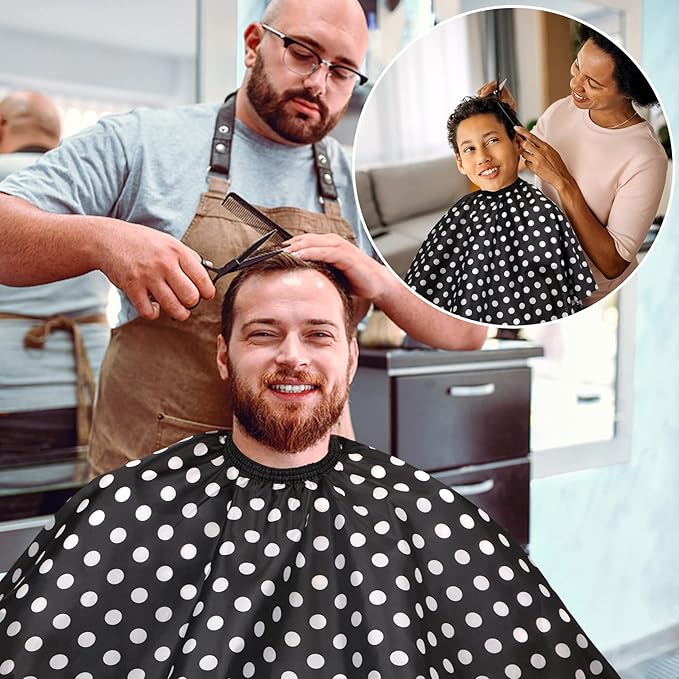 FEBSNOW Barber Cape Waterproof Professional Hair Cutting Cape Neck Duster Brush for Haircut Black and White Dots Salon Beard Hairdressing Kits 46.8 × 56 Inches