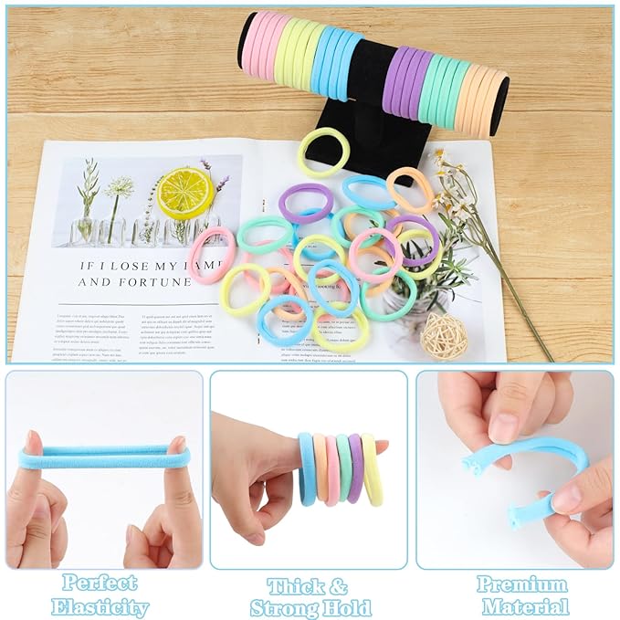 100PCS Hair Ties for Women, Seamless Cotton Elastic Hair Bands No Damage, Thick Ponytail Holders for Girls, Women - Soft Hair Ties (6 Colors)