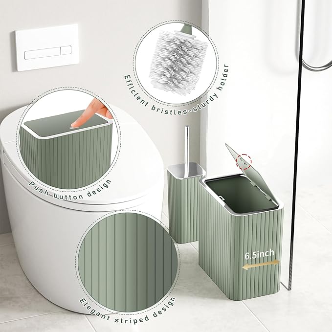 Bathroom Accessory Set - Bathroom Sets with Shower Curtain and Rugs, Sage Green Bathroom Set, 27PC Bathroom Accessories Set, Mini Trash Can, Toilet Brush, Trash Can & Soap Dispenser