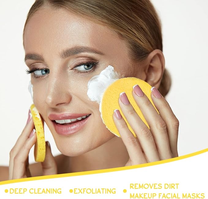 Foaincore 600 Pieces Compressed Facial Sponge Round Facial Sponge for Estheticians Face Sponges for Cleansing Makeup Removal Wash Pads Disposable Sponges for Women Spa Exfoliating Cleansing(Yellow)