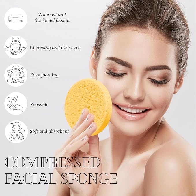 50-Count Facial Sponges Compressed Natural Cellulose Sponge Round Shape Face Sponge for Face Cleansing Exfoliating and Makeup Removal, Yellow
