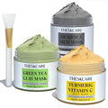 3 PCS Clay Mask Set, Turmeric Vitamin C Clay Mask, Dead Sea Mud Mask, Green Tea Mask, Facial Mask for Oil Control, Deep Cleaning, and Radiant Skin, 240g, 2.82 OZ each