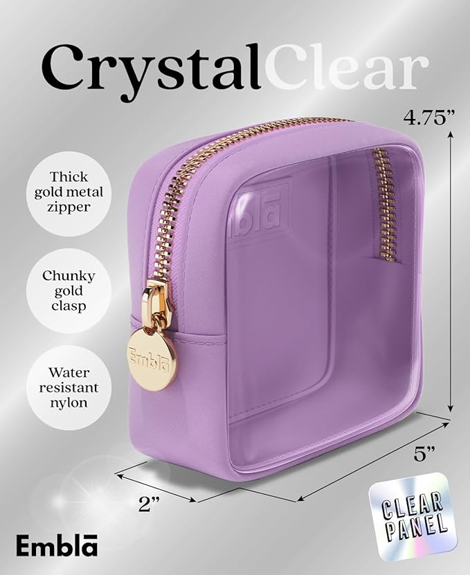 Embla Clear Small Makeup Bag for Purse Cute Mini Make Up Nylon Organizers Tiny Cosmetic Bags for Women Girls Little Toiletry Travel Pouches Zipper Skincare Pouch Organizer Purple