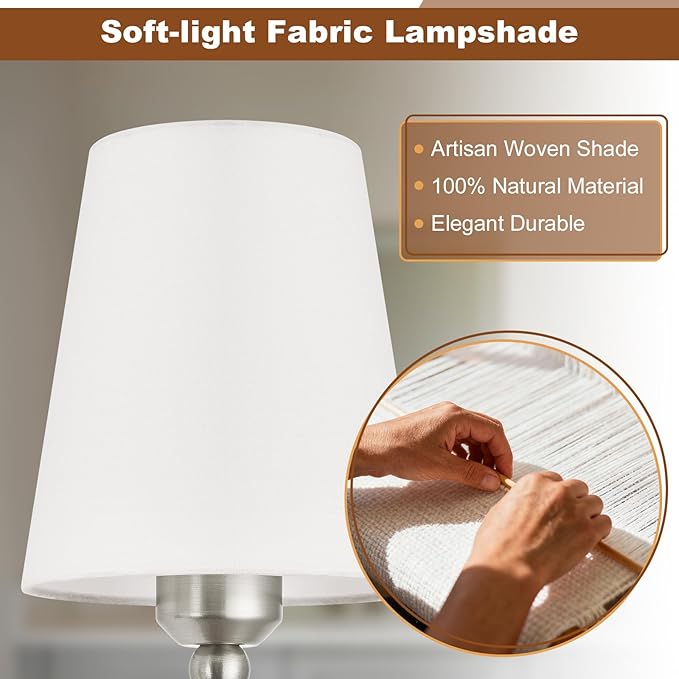 Bathroom Vanity Light, Brushed Nickel Bathroom Light Fixtures, 5-Light Lighting Fixtures Over Mirror, Modern Wall Sconce with Flared White Fabric Shade, E26 Socket(ETL Listed)