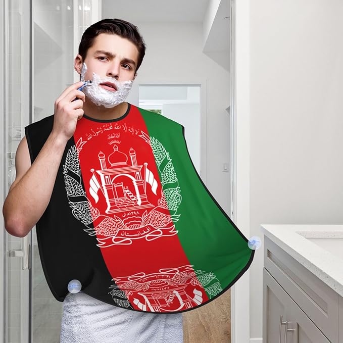 Flag Of Afghanistan Print Beard Bib Apron For Men, Beard Hair Catcher For Men Shaving Trimming,Beard Cape Cloth