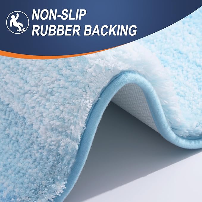 OLANLY Bathroom Rug Set 2 Piece, Soft Absorbent Microfiber Bath Rug Set, Non-Slip, Machine Wash Dry, Plush Shaggy Bath Mats for Bathroom (30"x20"+24"x16", Sky Blue)