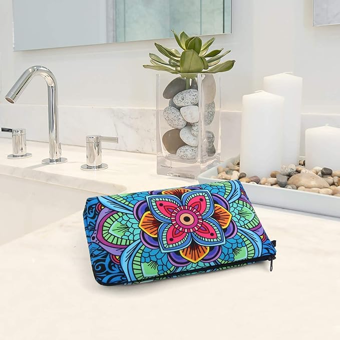 MAGEFY Small Makeup Bag, Portable Travel Cosmetic Bag Zipper Pouch Waterproof Makeup Pouch Multifunctional Small Bag for Women (1 pack, dark blue flower 0179)