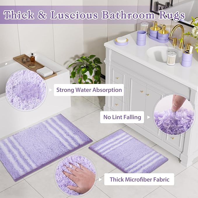 Bathroom Set - Bathroom Sets with Shower Curtain and Rugs, 25PC Bathroom Accessory Set, Purple Bathroom Accessories Set with Trash Can, Soap Dispensers