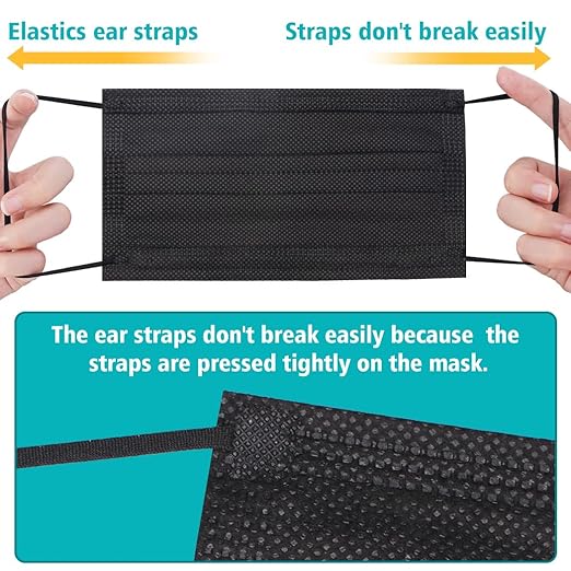 100 PCS Disposable Face Masks, Black Disposable Masks, 3 Ply Protection Face Masks