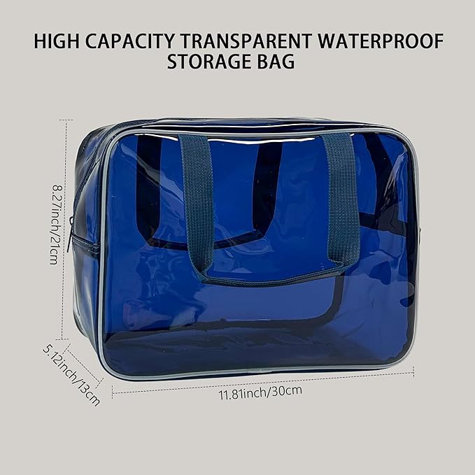 PVC Clear Pure Color Transparent Large Zipper Cosmetic Pouch Travel Makeup Cosmetic Bag with Handle for Travel Bathroom Toiletry Organizer (A23014-101-23)