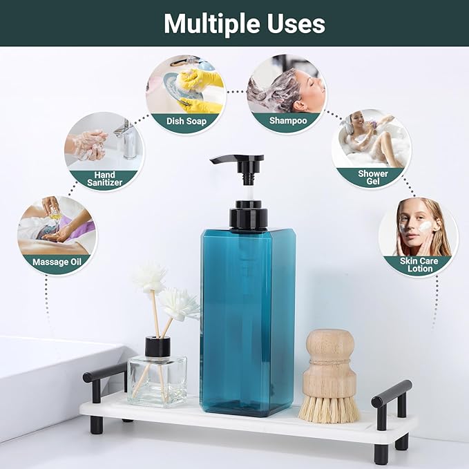 Suream Soap and Lotion Dispenser Set, 27oz/800ml Blue Shampoo and Conditioner Bottles, Plastic Soap Dispenser with Labels for Bathroom, Kitchen, Hotel(Set of 3)