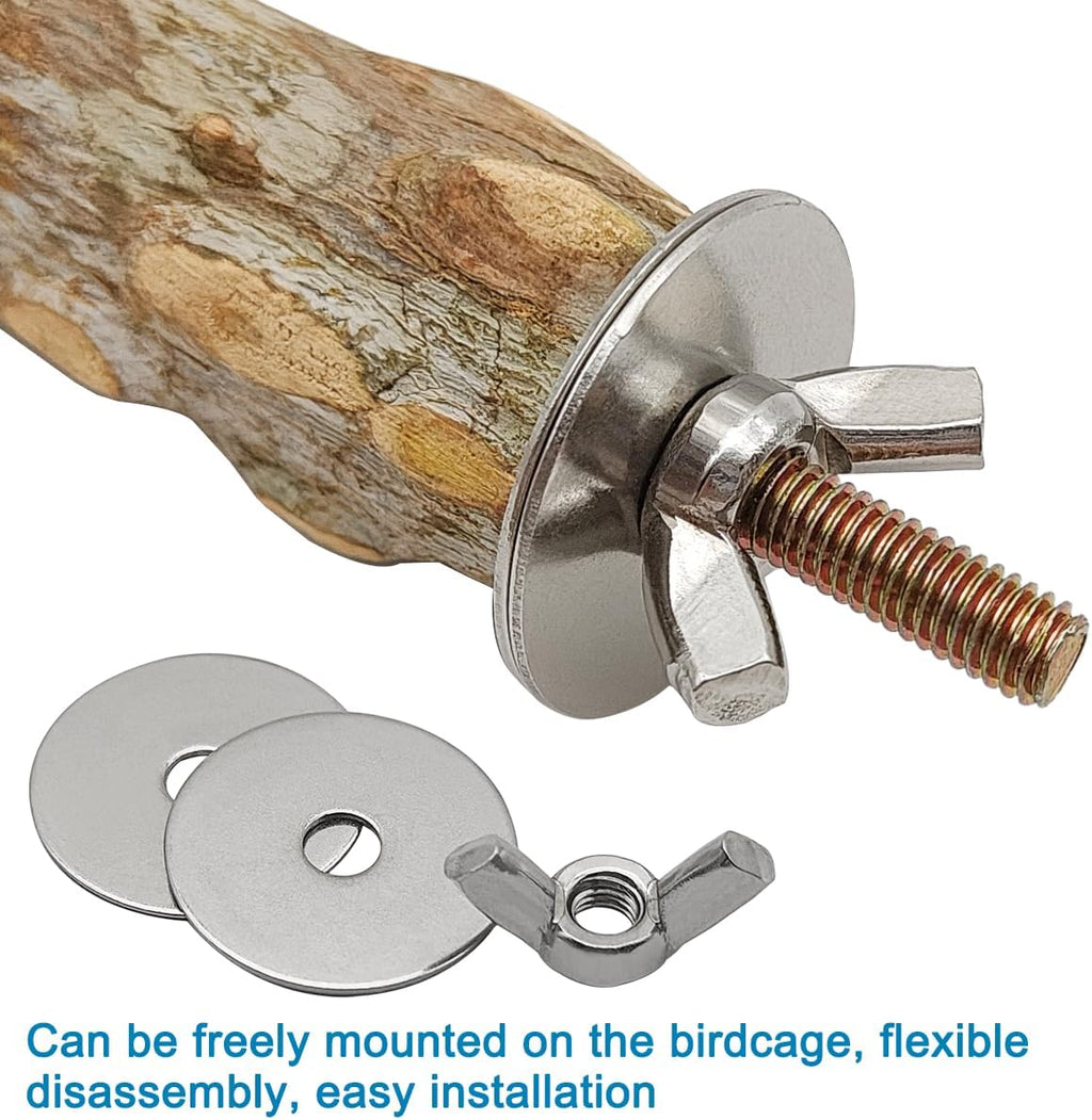 4 Pcs Natural Wooden Bird Perch Parrot Stand, 2 Grape Wood Perches, A Stand Fork Standing Branch, A Paw Grinding Fork, Bird Cage Accessories for Parakeets, Birdcage Sticks & Toys for Budgies, Finches