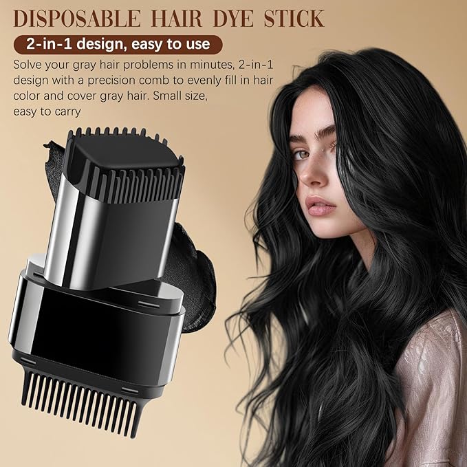 2-in-1 Hair Color Stick & Comb, Waterproof and Sweat-Proof Hair Dye Comb, Instant Convenient Root Touch Up for Gray Hair, Touch up Comb for Women & Men (Black Bronw)