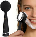 PRITECH Facial Cleansing Brush, Rechargeable Silicone Face Scrubber with Constant-Temperature Heating, Vibrating Exfoliator Scrubber for Deep Pore Cleaning, Waterproof Face Brush for Women & Men-Black