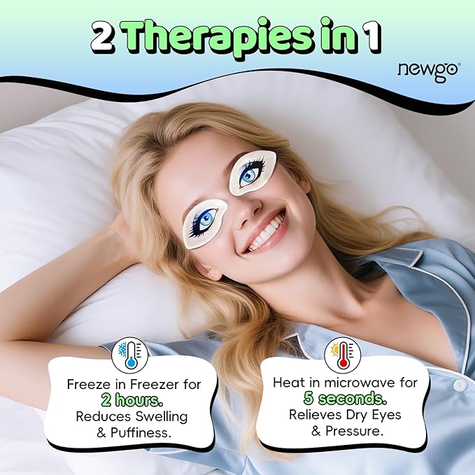 NEWGO Gel Ice Pack for Eyes, Reusable Cooling Eyes Patches with Funny Design, 4 Pairs Soft Cold Compress Therapy Eye Pads for Puffiness, Dark Circles, Migraines, Allergies, Fits All Eye Shapes