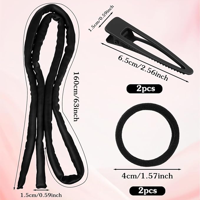 Extended Heatless Curls for Women, 63Inch No Heat Curls Overnight Headband for Long & Short Hair Soft Sleeping Curler, Flexible Creates Wavy Hair Without Damage (Black)
