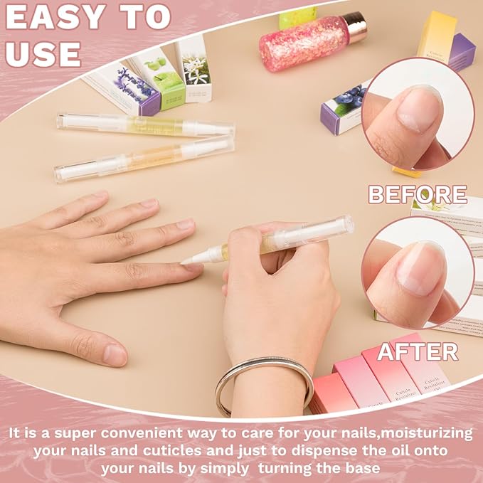 2PCS Cuticle Oil Pens for Nail Care,Cuticle Revitalizer Oil Pen with Soft Brush,Cuticle Oil to Prevent Nail Cracking and Dry (Cherry & Lavender Flavor)