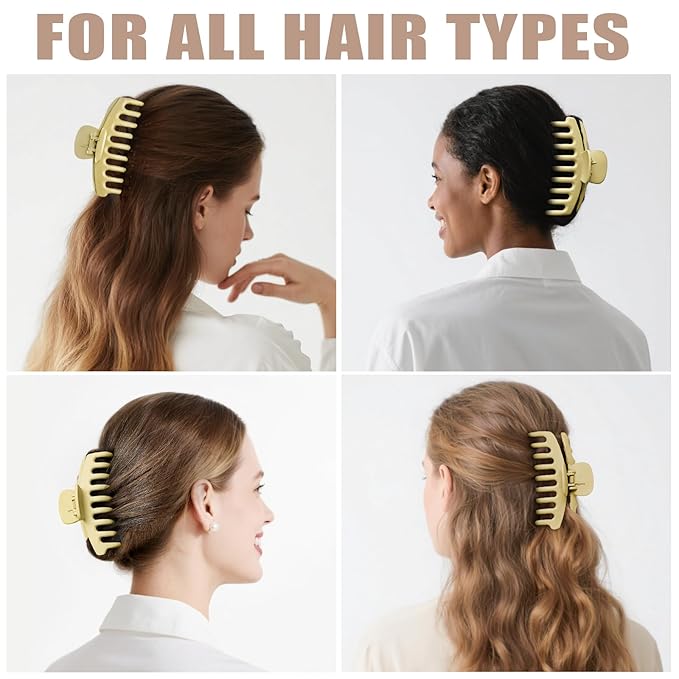 TOCESS Hair Claw Clips for Women - 8PK Large Neutral Matte Jumbo Hair Clips for Thick, Thin, Long, Short, Curly Hair Girls, Big Jaw Clip Set for Daily Use (Lemon Yellow)