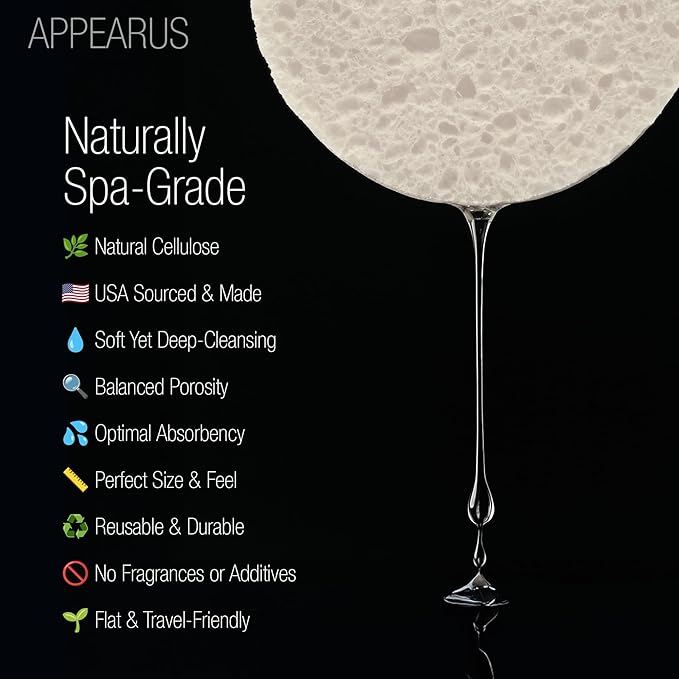 Appearus Natural Cellulose Facial Sponges – 25 Pack (Compressed) – Professional Spa Facial Sponge Pads for Cleansing, Exfoliating, Makeup Removal – White – Gentle on Sensitive Skin