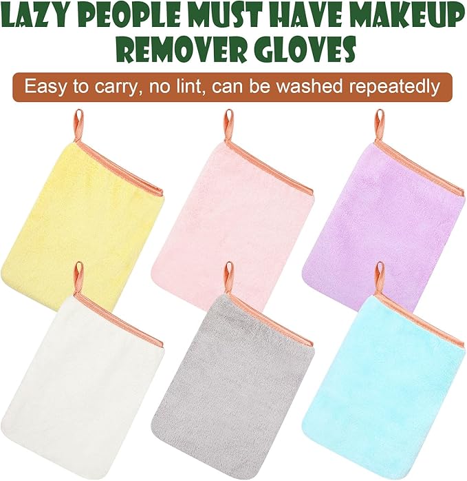 PHOGARY 6 Pack Microfiber Body Wash Mitts, 6×8 Inch Super Absorbent & Soft Face Mitten, Coral Fleece Body Cleansing Bath Spa Cloth, Reusable Makeup Remover Mitt Gloves, 6 Colors