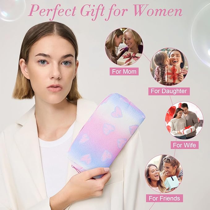 Makeup Bag, Portable Makeup Brush Pouch, Shiny Cool Heart Pattern Makeup Organizer Case for Women, Small