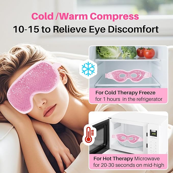 Permotary 2 Pack Gel Ice Eye Mask Cold Therapy Cooling Eye Mask for Relaxtion,Puffy Eyes Relief Reusable Cold & Warm Compress for Puffiness,Dry Eyes,Headaches,Migraines,Stress Relief,Post Surgery
