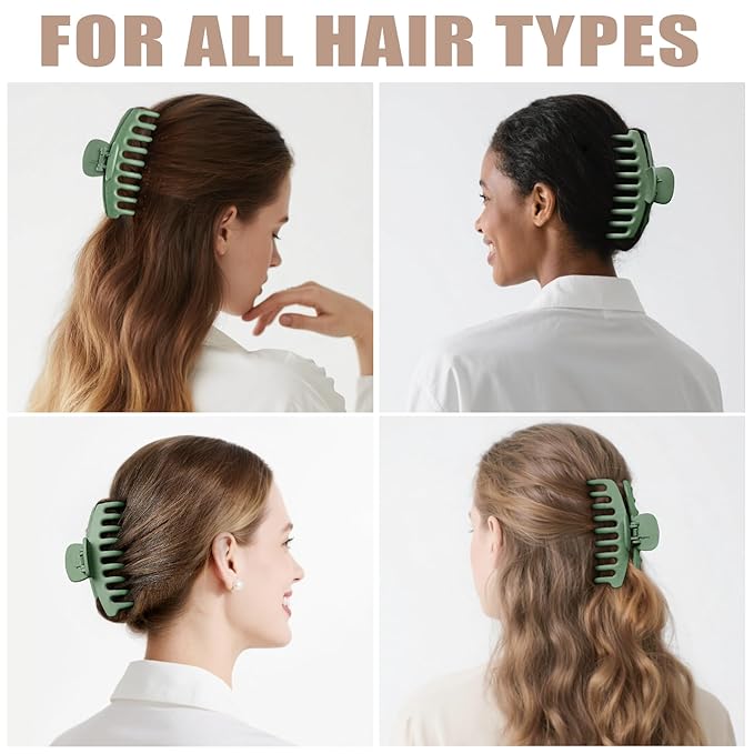 TOCESS Hair Claw Clips for Women - 8PK Large Neutral Matte Jumbo Hair Clips for Thick, Thin, Long, Short, Curly Hair Girls, Big Jaw Clip Set for Daily Use (Forest Green)