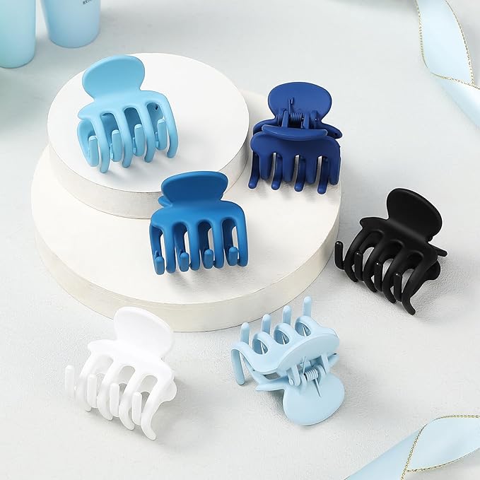 6 Pcs Hair Clips Small Claw Clips for Thin Hair Medium Matte Non-slip Hair Accessories for Women and Girls (Blue)