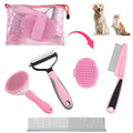 6PCS Dog Grooming Kit, Pet Grooming Kit, Deshedding Brush for Short Hair, Slicker Brush, Flea Comb, Puppy Brush Set in Pink for Dogs, Cats