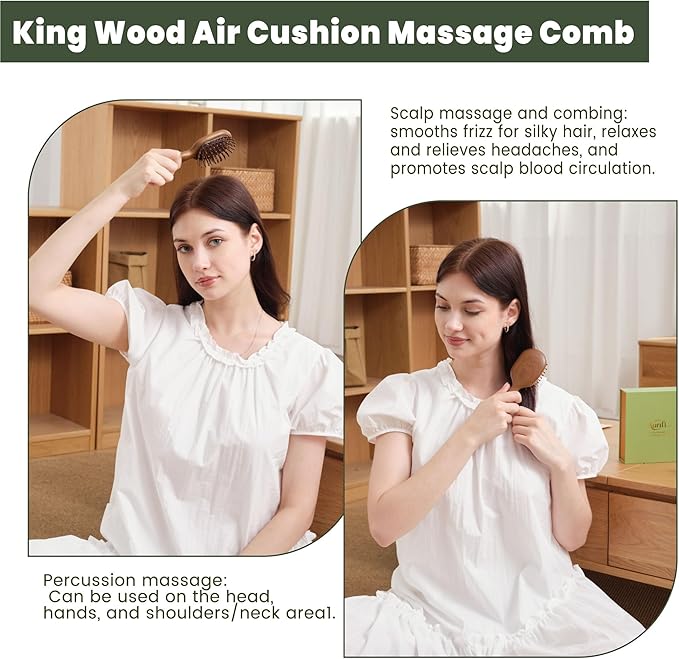 4-in-1 Wooden Gua Sha Facial Tools & Hair Detangler Brush Set – Manual Guasha tool for Face & Jawline Lifting, Double Chin Reduction, Scalp & Head Massager, Eye & Ear Acupressure, Gift for Women