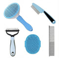 Loving PETS 6-in-1 Dog Grooming Kit - Self Cleaning Slicker Brush, Dematting Rake, Steel Comb, Flea Comb & Bath Brush - Professional Pet Grooming Set with Storage Bag for Dogs & Cats (Blue)