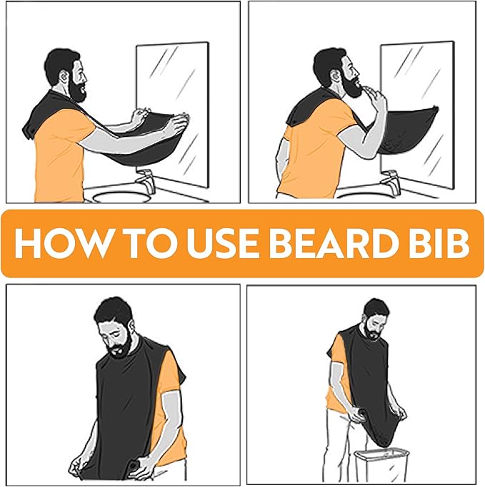 My Perfect Goatee Beard Bib Apron for Men - Hair Clippings Catcher for Shaving - Attaches to Mirror with Suction Cups - Waterproof Cape with Storage Pouch - Adjustable Neck Strap