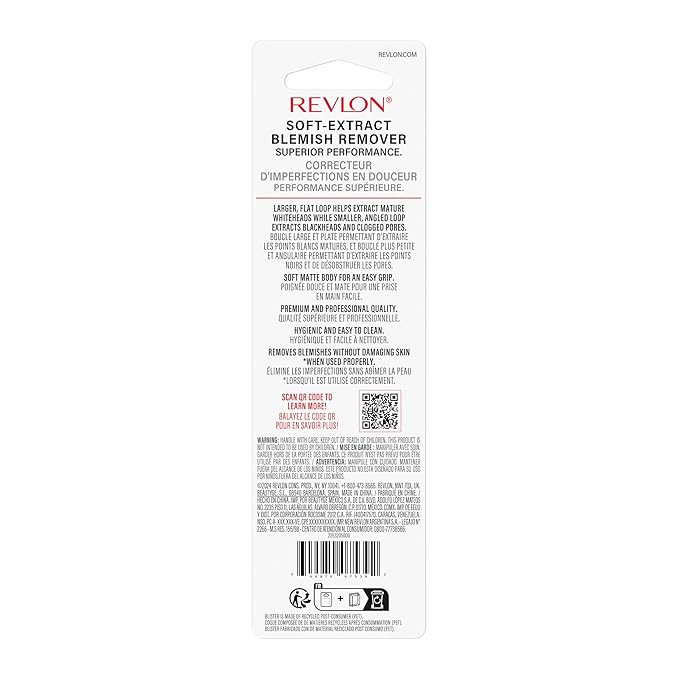Revlon Soft-Touch Blemish Remover, Pore Extractor for Blackheads, Whiteheads, and Comedones, Pimple Popper Tool, Dual-Sided, Made of Stainless Steel, 1 Count