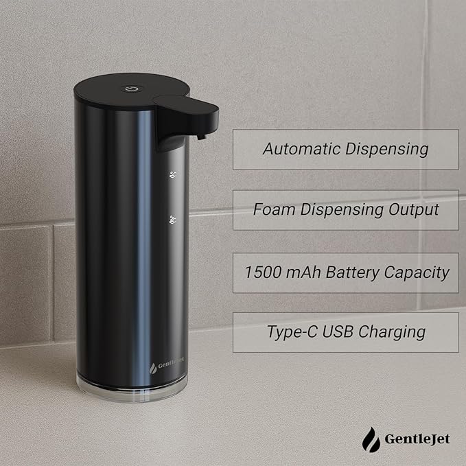 EasyFoam Automatic Foaming Soap Dispenser – Touchless Sensor, USB-C Rechargeable, 304 Stainless Steel, IPX5 Waterproof for Bathroom Kitchen Sink, 280 ml
