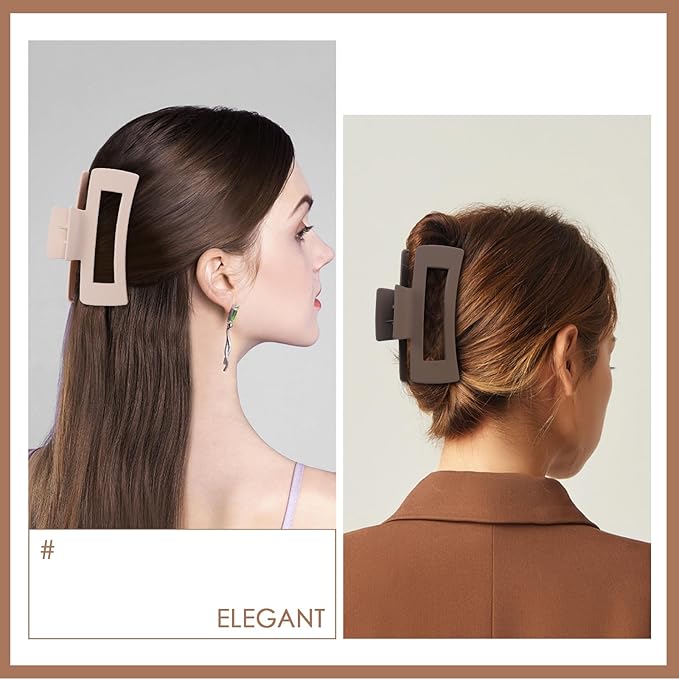 8 Pcs Large Hair Claw Clips 4.1 Inch Non-slip Big Square Matte Hair Claws for Women, Strong Hold Banana Clip for Thick Thin Hair(White/Brown)