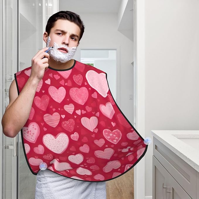 Valentine Day Print Beard Bib Apron For Men, Beard Hair Catcher For Men Shaving Trimming,Beard Cape Cloth