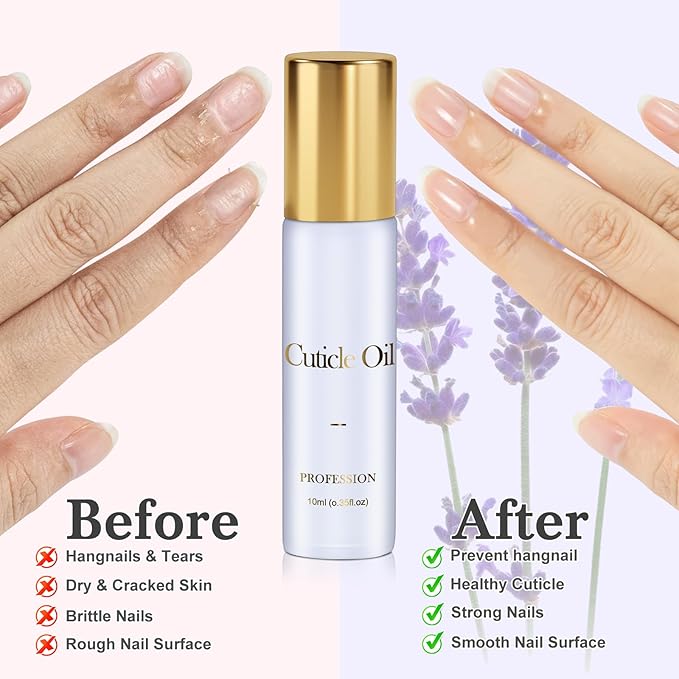 JIASHENG Cuticle Oil, Scented Roll on Cuticle Nail Oil for Nails, Hydrates, Moisturizes, Strengthens, Repairs, Revitalizing for Nails Damage Dry Cuticles, Rose & Lavender, 20 ml