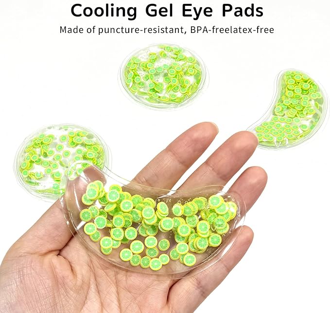 4PCS Gel Eye Ice Pack Set, Cold & Hot Compress, Reusable Cooling Gel Pads for Strain Relief, Relaxation, SPA and Sleep (4 Lemons)