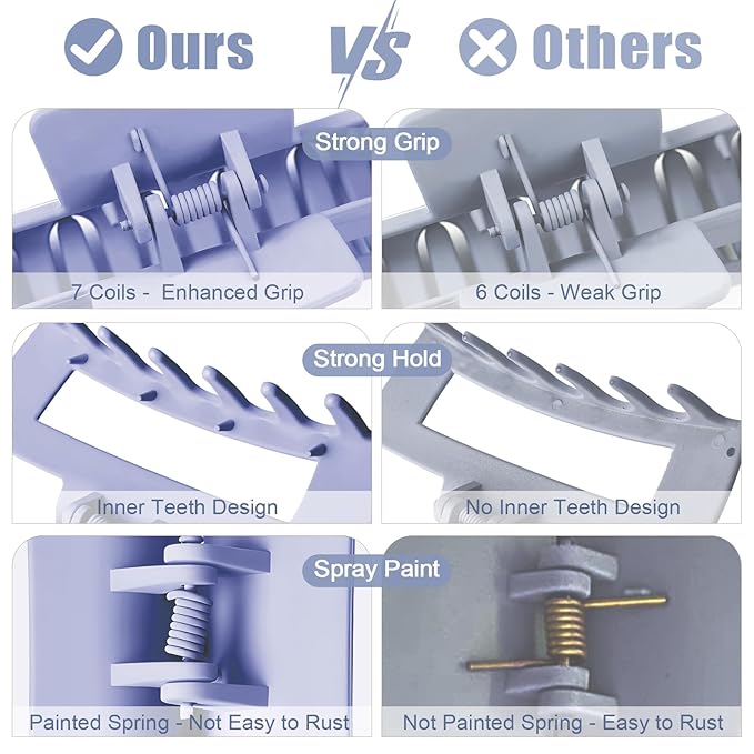 TOCESS Hair Claw Clips for Women - 8PK Large Neutral Matte Square Jumbo Hair Clips for Thick, Thin, Long, Short, Curly Hair Girls, Big Jaw Clip Set for Daily Use (Lavender Purple)
