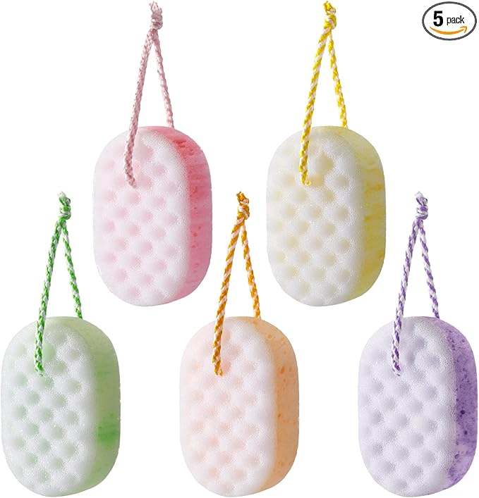 Boao 5 Pieces Soft Bath Sponge Shower Natural Gentle Soothing Body Fiber Exfoliating Shower Sponge Wash Bouquet for Women Men, Random Color (Fresh Color)