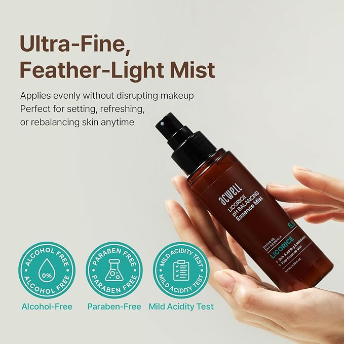 ACWELL Licorice pH Balancing Essence Hydrating Face Mist – Ultra-Fine Facial Spray with Licorice, Triple Hyaluronic Acid & Panthenol, Soothing Hydration & Barrier Repair for Sensitive Skin, 3.38 fl oz