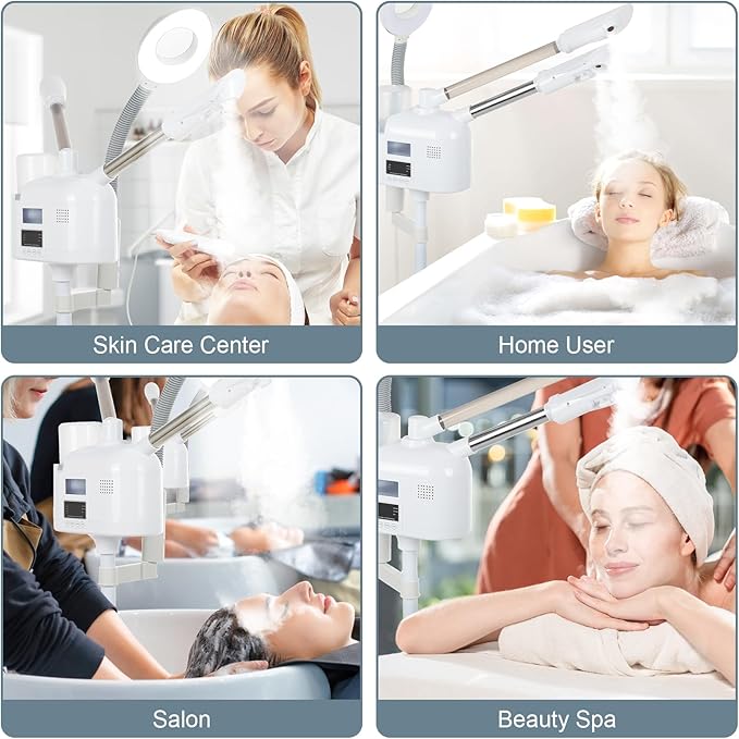 VARIPOWDER 3 in 1 Professional Facial Steamer for Face with Hot & Cold Nozzle 5X Magnifying Lamp Facial Steamer for Esthetician vaporizador Facial Use at Home or Spa