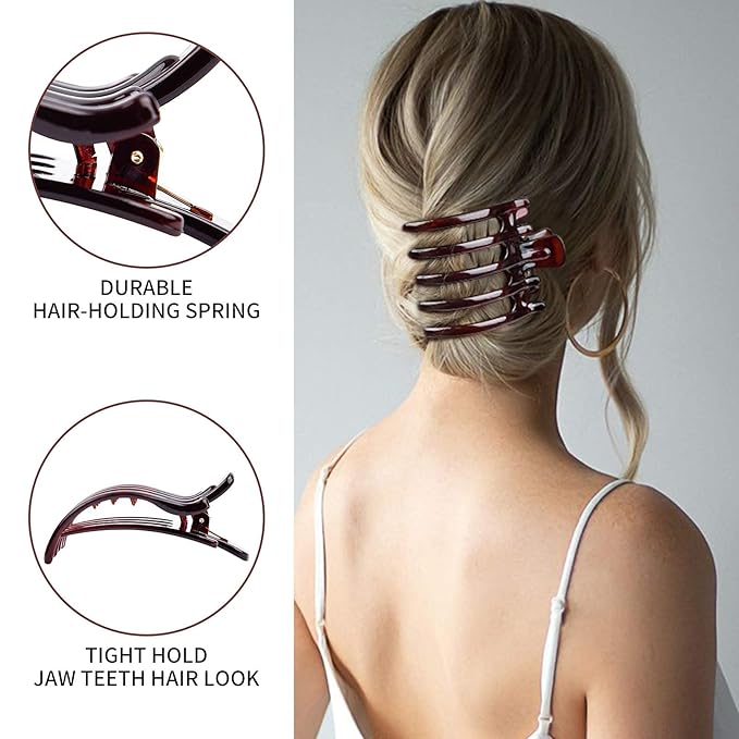 Big Hair Claw Clips 6 Pcs Flat Hair Banana Barrettes Nonslip Large Hair Clip for Women and Girls Thin Hair Strong Hold Brown Hair Clips