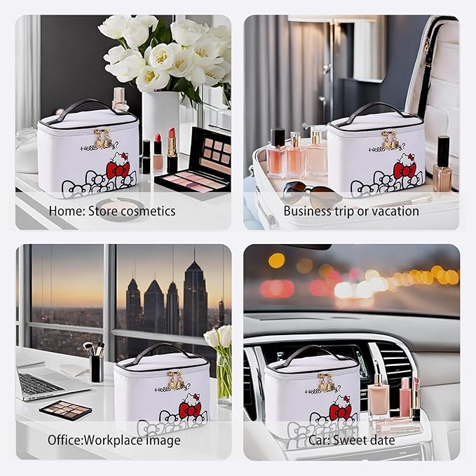 AmBealla Makeup Bag Large Waterproof Cosmetic Bags with Makeup Brush Holder,Cute Printed Makeup Organizer for Women Traveling,Portable Toiletry Bag for Girls
