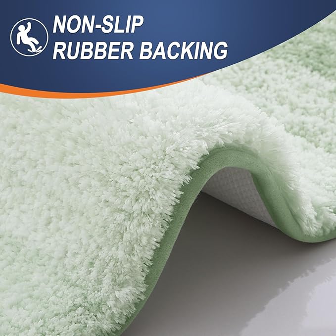 OLANLY Bathroom Rugs Sets 3 Piece, Soft Absorbent Microfiber Bath Mats and U-Shaped Contour Toilet Rug, Plush Shaggy Bath Mat Set for Bathroom (47"x20"+24"x16"+24"x20", Sage Green)