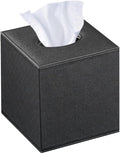 Leather Tissue Box Cover Square,Decorative Cube Tissue Box Holder with Magnetic Bottom,Facial Paper Organizer Table Napkin Case Dispenser for Bathroom NightStand Coffee Car Home Office,Black