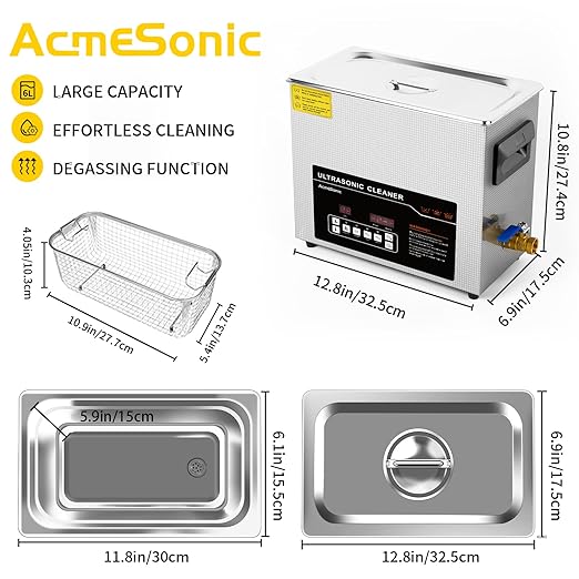 Ultrasonic Cleaner 6L Dual-Frequency Professional Digital Stainless Steel Cleaning Machine with Heater Timer for Denture, Coins, Small Metal Parts, Circuit Board, Lab Tools, etc