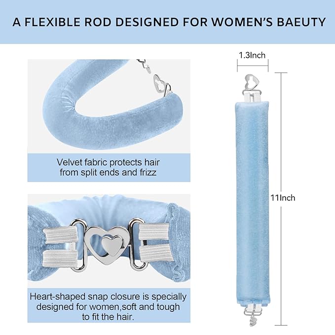 Heatless Curls Overnight Set - Jumbo Overnight Hair Curlers to Sleep In, Soft Velvet Hair Rollers for Women, No Damage Curls Styling Tools (6pcs Blue）