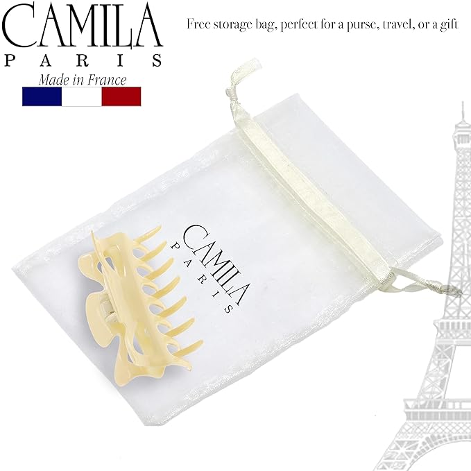 Camila Paris CP3509 French Hair Clip for Women, 3.5 inch Cream for Thick Volume Hair, Girls Hair Claw Clips Jaw, Durable Styling Hair Accessories for Women, Strong Hold No Slip Grip, Made in France