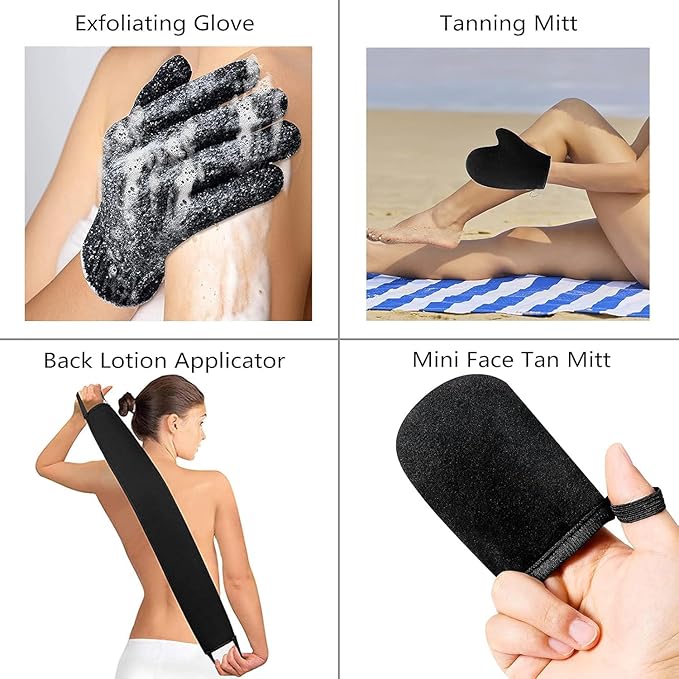 5 Pack Self Tanning Mitt Applicator Kit, Self Tan Glove, Face Tan Mitt, Back Lotion Applicator, Exfoliating Glove, Tanning Brush for Tanner Fake Bake